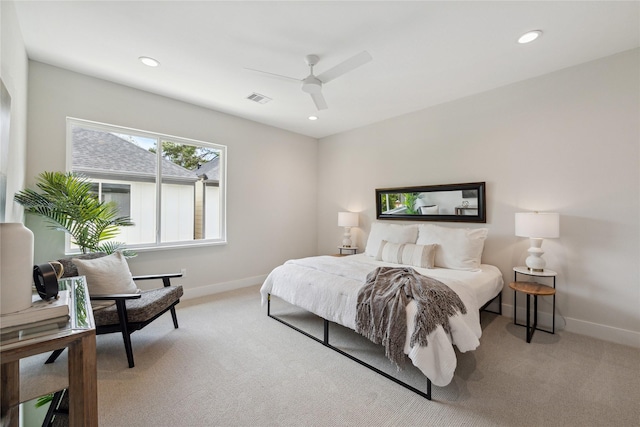 524 Janisch Rd, Houston, TX 77018 - bedroom with light carpet, baseboards, recessed lighting, and a ceiling fan