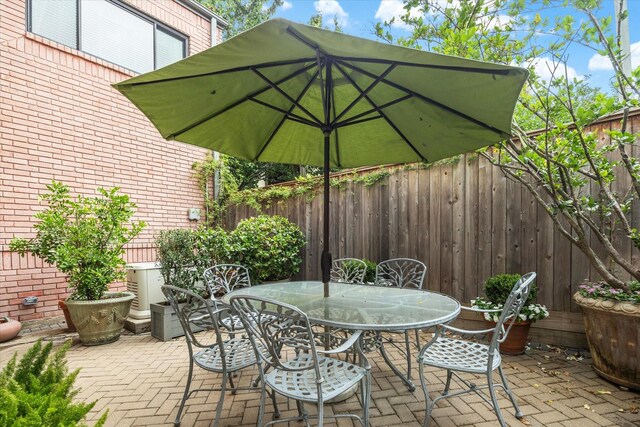 view of patio / terrace featuring a fenced backyard and outdoor dining area