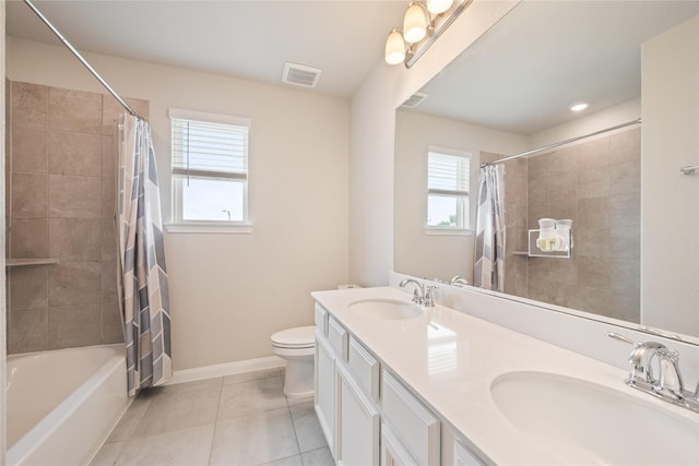 104 Clay Creek Ln, Montgomery, TX 77316 - full bathroom featuring toilet, tile patterned flooring, shower / bath combo, double vanity, and baseboards