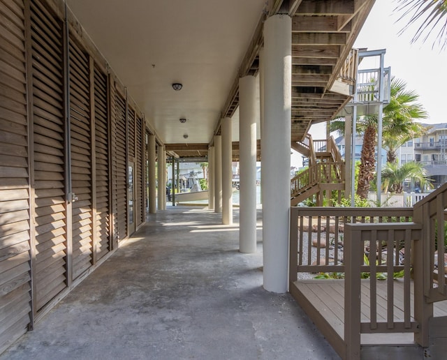 view of patio / terrace featuring stairway
