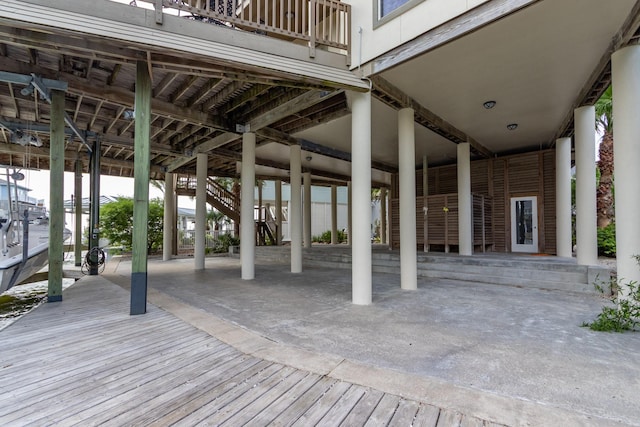 view of patio with stairway