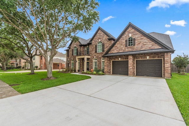 1886 Pampas Trail Dr, Friendswood, TX 77546 - view of front of house with driveway, a front lawn, a garage, and brick siding