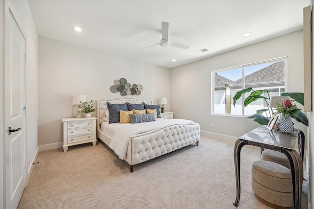 526 Janisch Rd, Houston, TX 77018 - bedroom featuring baseboards, light carpet, a ceiling fan, and recessed lighting