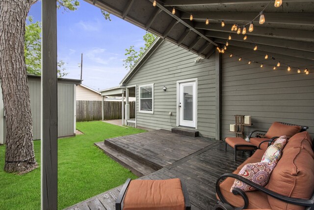 wooden terrace featuring outdoor lounge area