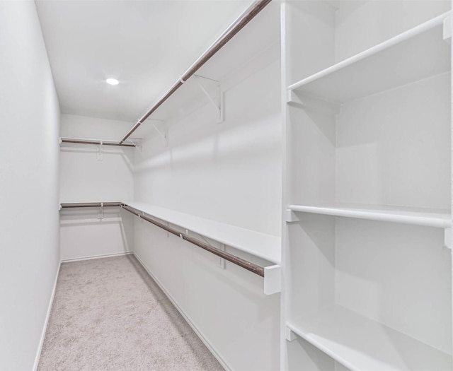 spacious closet featuring light carpet