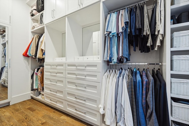 walk in closet featuring light wood finished floors