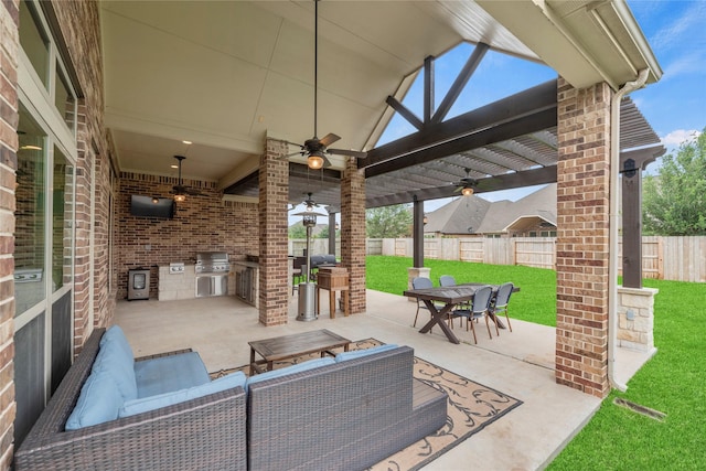 18814 Luby Creek Dr, Cypress, TX 77433 - view of patio / terrace featuring ceiling fan, outdoor dining space, and outdoor lounge area