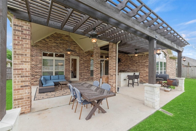 18814 Luby Creek Dr, Cypress, TX 77433 - view of patio with an outdoor living space, a pergola, and a ceiling fan