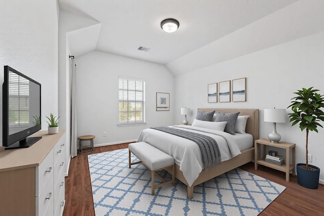 2642 Tacoma Springs Dr, Conroe, TX 77304 - bedroom with wood finished floors, lofted ceiling, and baseboards