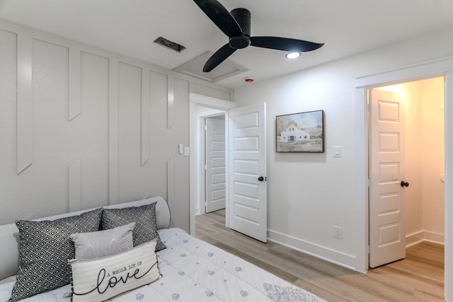 3618 Tamfield Dr, Houston, TX 77066 - bedroom featuring light wood-type flooring, recessed lighting, baseboards, and a ceiling fan