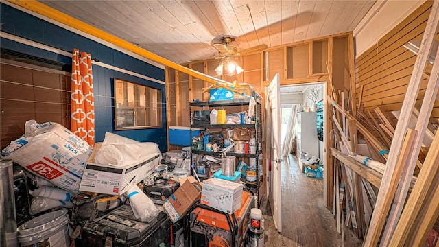 411 Kernohan St, Crosby, TX 77532 - miscellaneous room featuring wood ceiling, wood finished floors, and ceiling fan