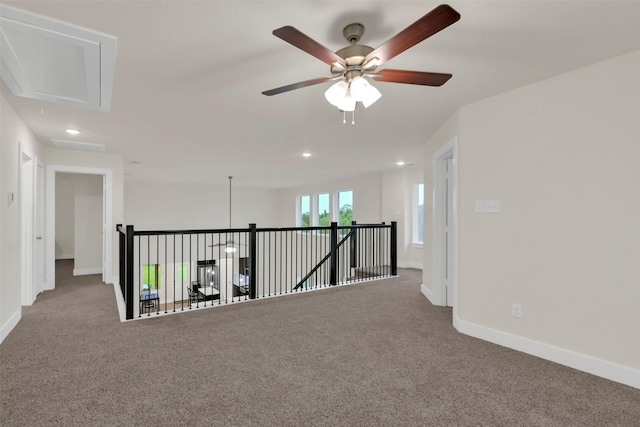 2108 Eagle Nook Dr, Texas City, TX 77568 - hallway featuring attic access, carpet floors, baseboards, and recessed lighting