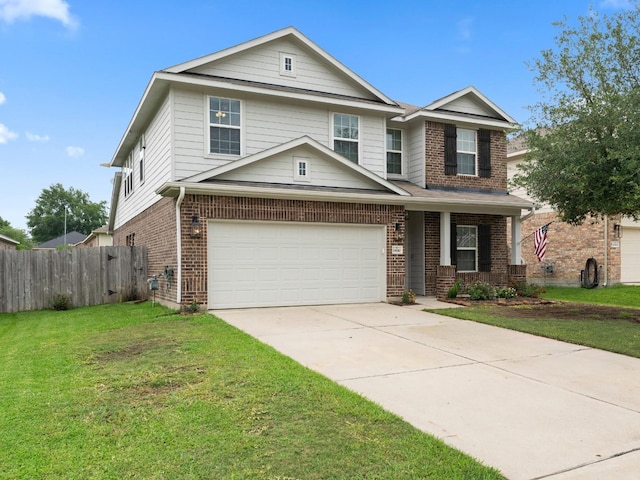 18910 S Sapling Oaks Pl, Magnolia, TX 77355 - view of front of house with brick siding, an attached garage, concrete driveway, and a porch