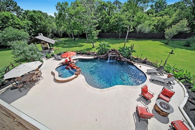 14710 Turquoise Ct, Willis, TX 77378 - view of pool with a gazebo, a patio, view of scattered trees, and a pool with connected hot tub