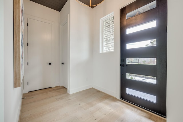 entrance foyer featuring wood finished floors, plenty of natural light, and baseboards