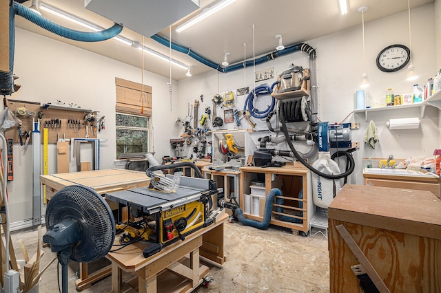 garage featuring a workshop area