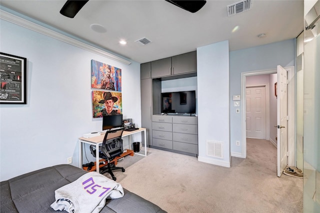 5507 Darling St, Houston, TX 77007 - bedroom featuring light carpet, ceiling fan, recessed lighting, and baseboards