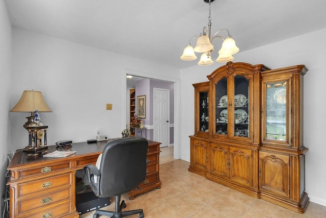 24930 Plantation Estates Ave, Porter, TX 77365 - office area featuring a chandelier, light tile patterned floors, and baseboards