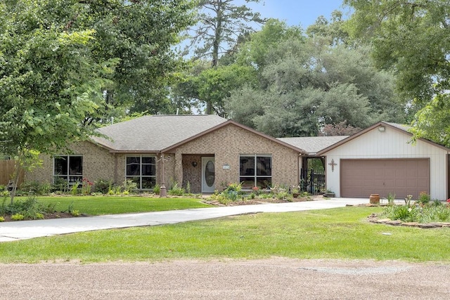 24930 Plantation Estates Ave, Porter, TX 77365 - ranch-style house with driveway, an attached garage, and a front yard