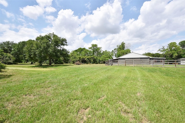 view of yard with an outbuilding and a rural view