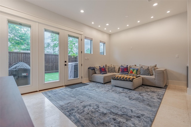 406 Fenn St Unit A, Houston, TX 77018 - living room featuring recessed lighting, baseboards, and french doors