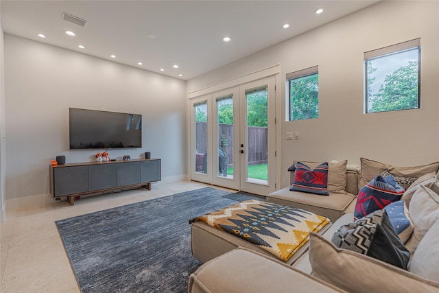 406 Fenn St Unit A, Houston, TX 77018 - living room with french doors, recessed lighting, baseboards, and tile patterned floors