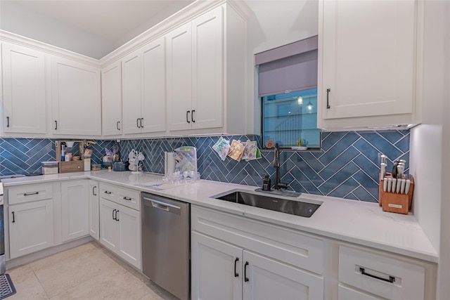 406 Fenn St Unit A, Houston, TX 77018 - kitchen with dishwasher, a sink, decorative backsplash, white cabinets, and light countertops