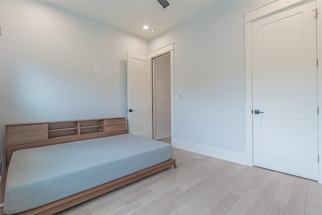 406 Fenn St Unit A, Houston, TX 77018 - bedroom with light wood-style floors, recessed lighting, baseboards, and a ceiling fan