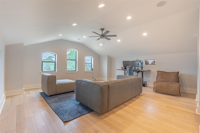 406 Fenn St Unit A, Houston, TX 77018 - living room with light wood-type flooring, vaulted ceiling, ceiling fan, baseboards, and recessed lighting