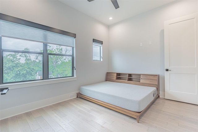 406 Fenn St Unit A, Houston, TX 77018 - bedroom featuring light wood finished floors, baseboards, recessed lighting, and ceiling fan