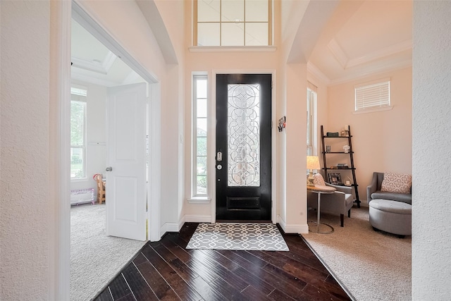1618 Quail Ridge Dr, Katy, TX 77493 - foyer entrance featuring ornamental molding, plenty of natural light, dark wood-style floors, and baseboards
