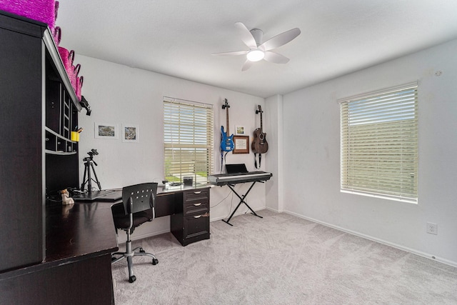 4319 Liberty Ranch Way, Baytown, TX 77521 - home office featuring plenty of natural light, ceiling fan, light carpet, and baseboards