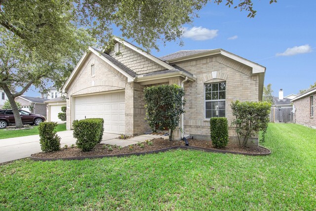 ranch-style home with an attached garage, driveway, and brick siding
