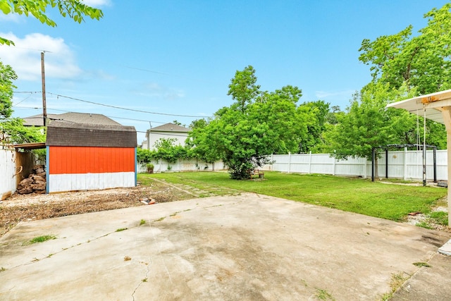 view of patio / terrace featuring a storage unit and an outdoor structure