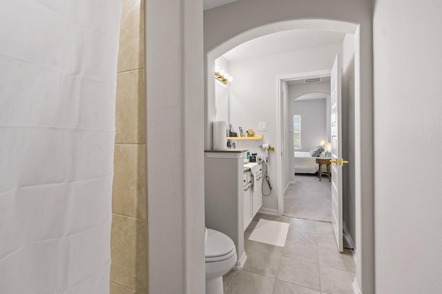 2723 Camellia Ave, Brookshire, TX 77423 - bathroom with vanity, toilet, tile patterned flooring, and baseboards