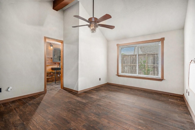 1727 Plumbwood Way, Houston, TX 77058 - spare room with lofted ceiling, a ceiling fan, dark wood-type flooring, and baseboards
