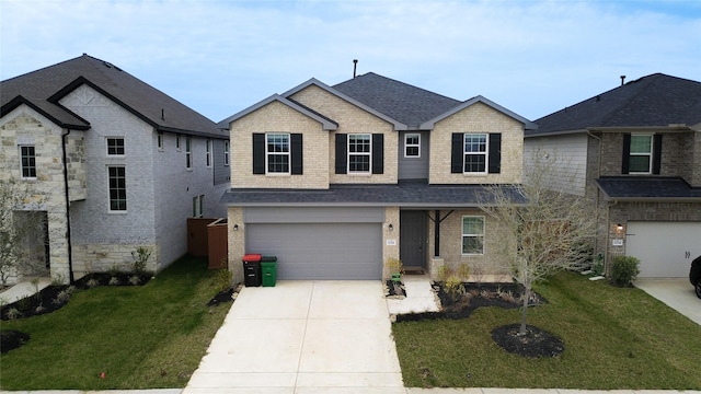 22218 Delphin Grove Dr, Hockley, TX 77447 - traditional home with brick siding, roof with shingles, concrete driveway, and a front yard