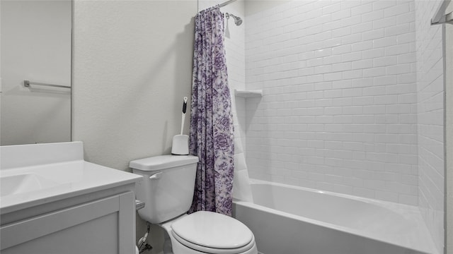 22218 Delphin Grove Dr, Hockley, TX 77447 - bathroom featuring toilet, vanity, and shower / bath combo with shower curtain