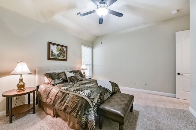 bedroom featuring carpet, baseboards, and ceiling fan