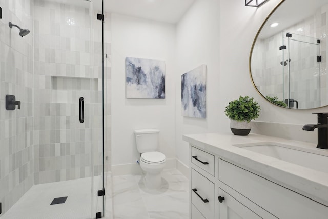6291/2 Rancho Bauer Dr, Houston, TX 77079 - bathroom with marble finish flooring, a shower stall, vanity, and recessed lighting