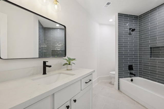6291/2 Rancho Bauer Dr, Houston, TX 77079 - bathroom featuring toilet, tile patterned flooring, vanity, recessed lighting, and bathing tub / shower combination