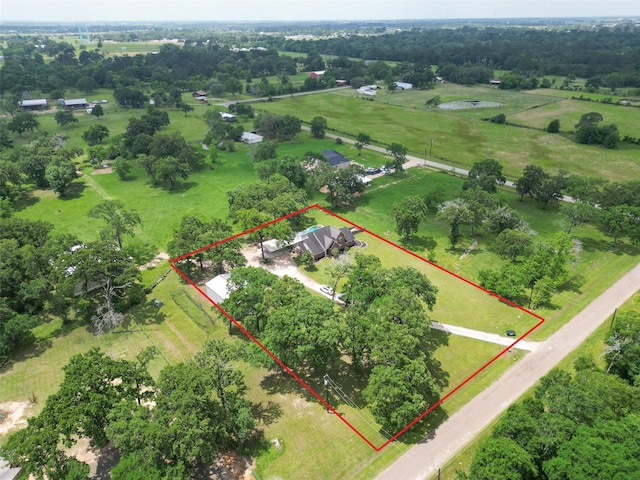 996 Scroggins Ln, Waller, TX 77484 - overview of rural landscape with property parcel outlined and a pastoral area