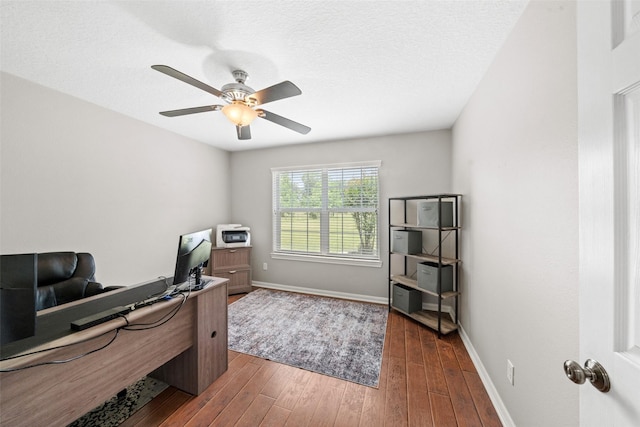 996 Scroggins Ln, Waller, TX 77484 - home office featuring ceiling fan, dark wood-type flooring, and baseboards