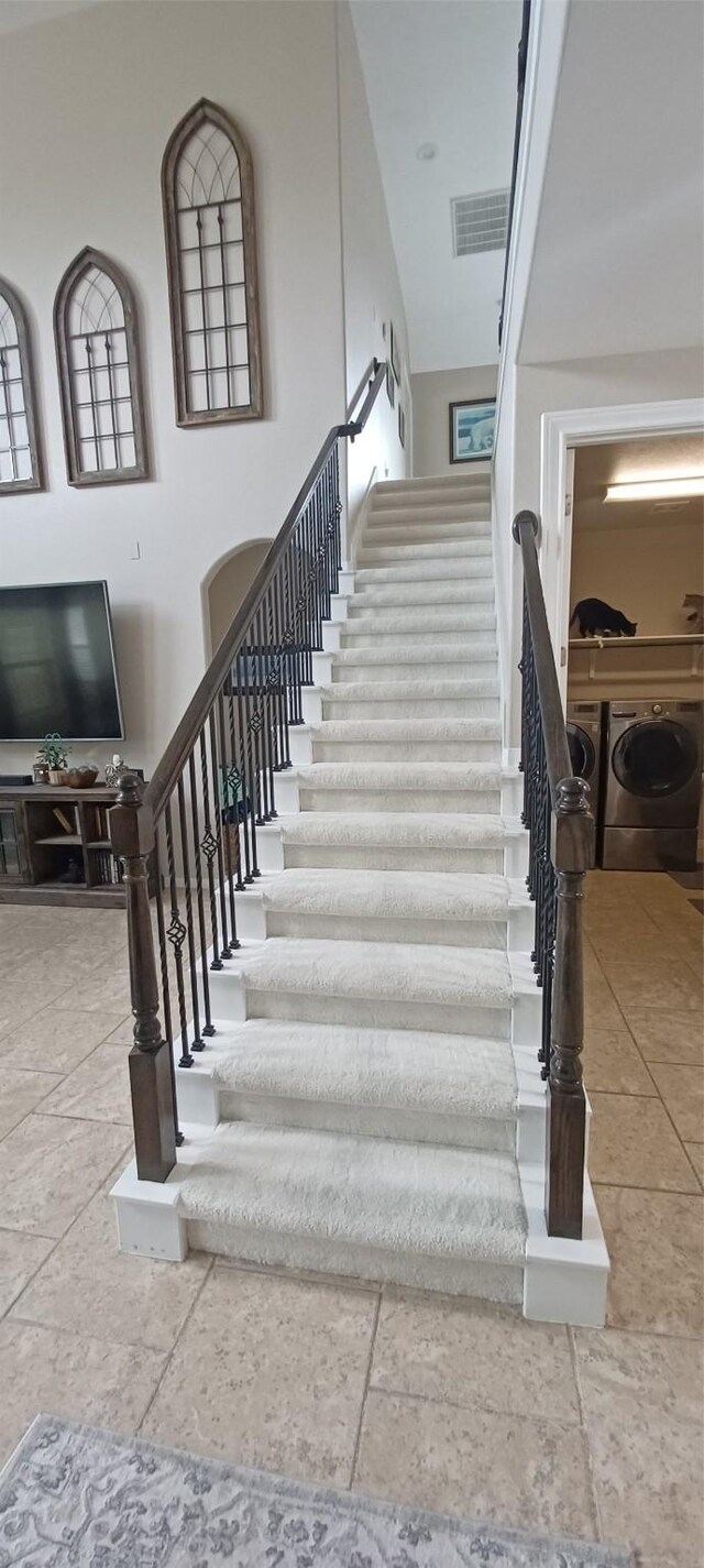 stairway with independent washer and dryer