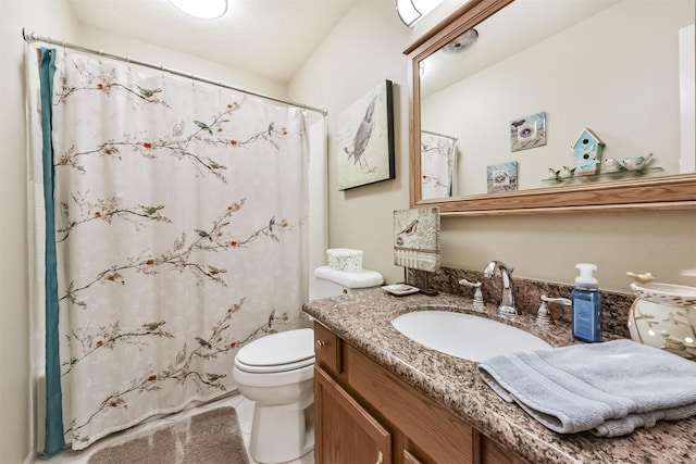 15223 Hillside Park Way, Cypress, TX 77433 - bathroom with toilet, vanity, curtained shower, and tile patterned flooring