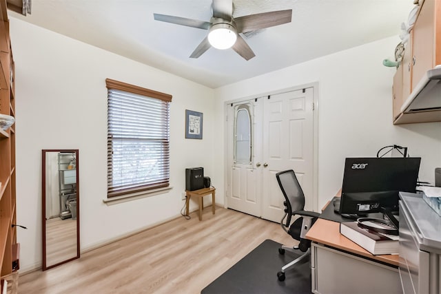 15223 Hillside Park Way, Cypress, TX 77433 - office area featuring light wood-style floors and ceiling fan
