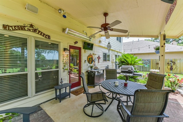 15223 Hillside Park Way, Cypress, TX 77433 - view of patio / terrace with outdoor dining area, fence, and ceiling fan