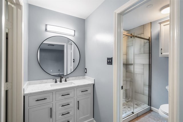16330 Autumn Wind Dr, Houston, TX 77090 - full bath with a stall shower, toilet, vanity, and baseboards