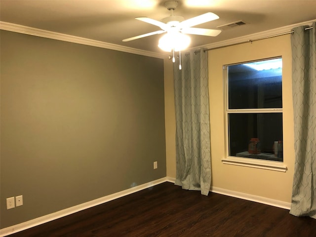 11905 Algonquin Dr Unit 10, Houston, TX 77089 - empty room featuring ornamental molding, dark wood-type flooring, ceiling fan, and baseboards