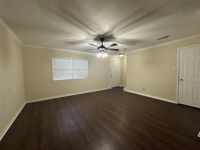 11905 Algonquin Dr Unit 10, Houston, TX 77089 - empty room with ceiling fan, dark wood-type flooring, crown molding, and baseboards